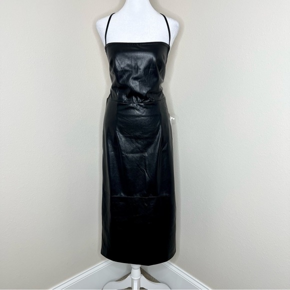 GOOD AMERICAN Black Vacay Faux Leather Dress Sexy Sleeveless Open Back Sz L NWT - Picture 3 of 16